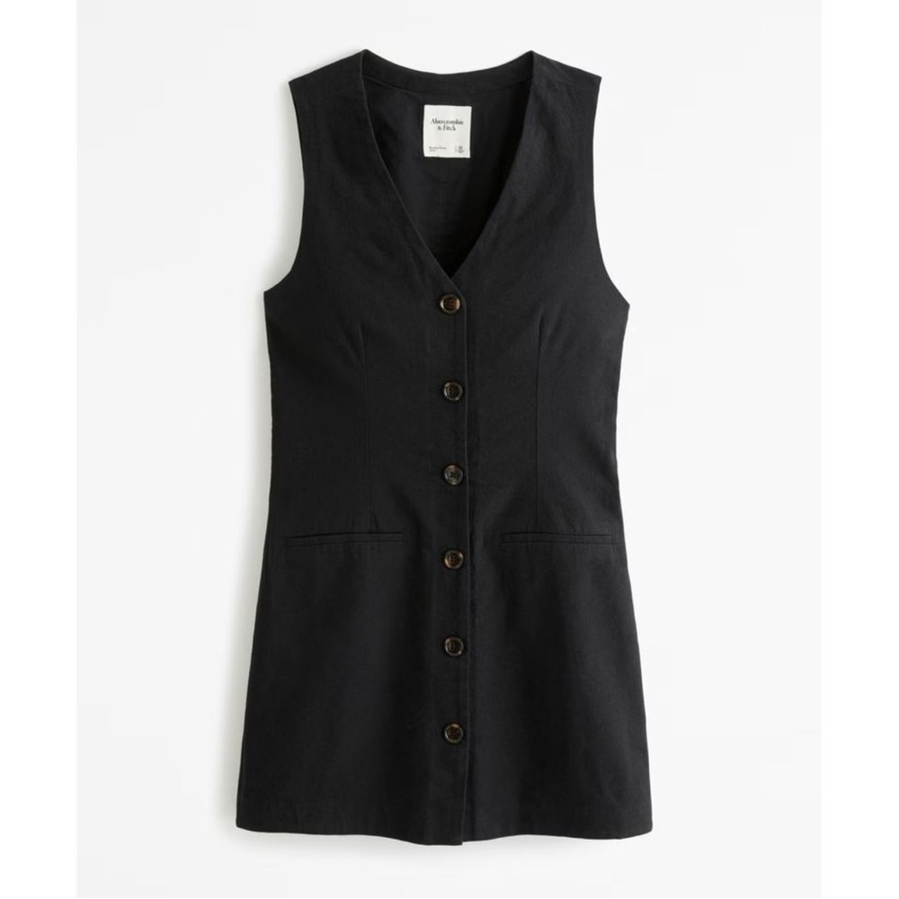 Abercrombie & Fitch Button Front Black Tuxedo Vest Mini V Neck Dress Size Large